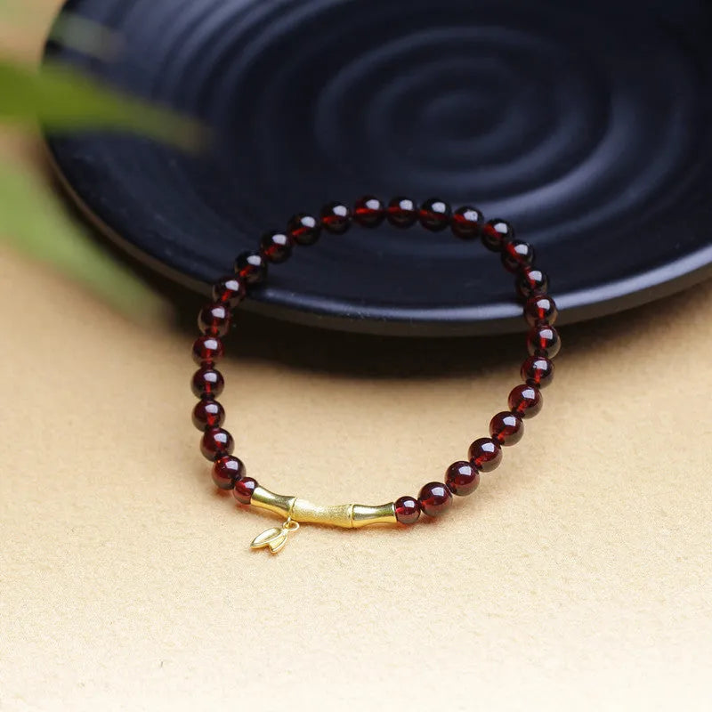 6mm natural garnet bamboo joint single ring bracelet with manual processing