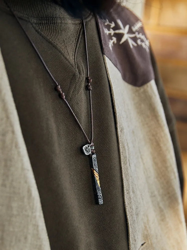 Handmade sterling silver men's necklace with 24K gold inlay gemstone detail full gold wrap style