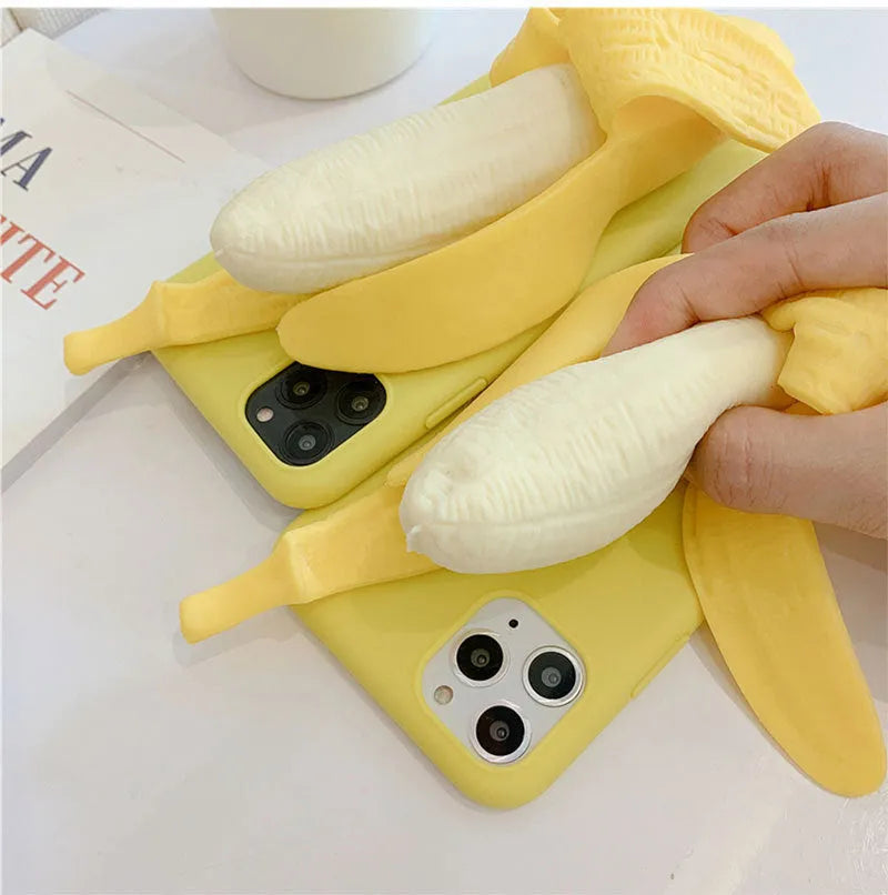 Yellow banana unzip silicone phone case for iPhone with soft TPU protection