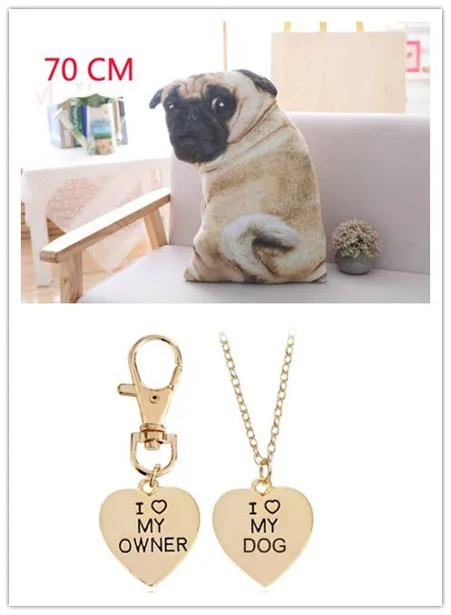 Realistic 3D simulation pug dog plush toy pillow with cotton fill and removable washable cover in 55cm size