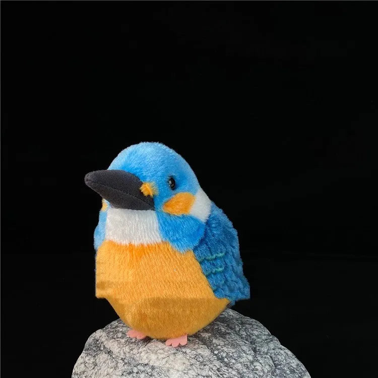 Plush decompression gift ball doll kingfisher design 14cm soft bird toy on white background