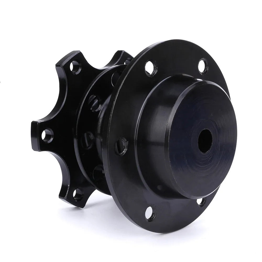 Car steering wheel quick release adapter in black, red, blue, silver, and gold colour options.