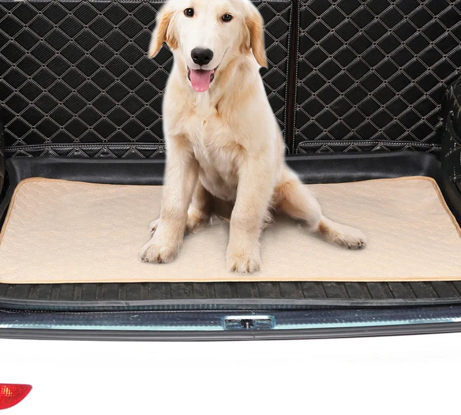 Reusable dog urine pad in beige with non-slip bottom and TPU waterproof layer, machine washable