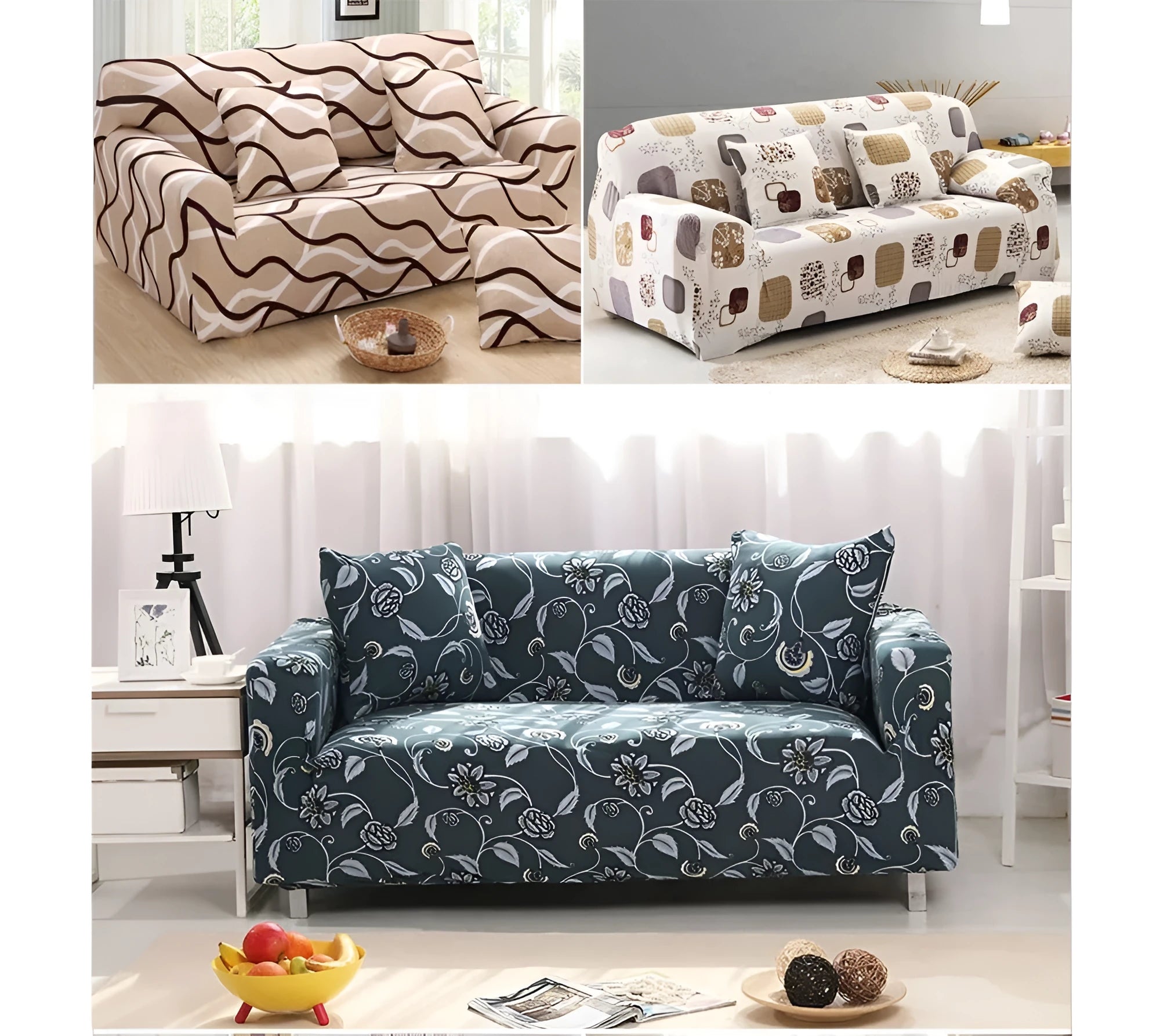 Elastic non-slip sofa cover in a colourful pattern, single seater size 90-140 cm, high-density fabric