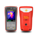Thermal imaging multimeter with digital display showing temperature measurement and electrical testing functions