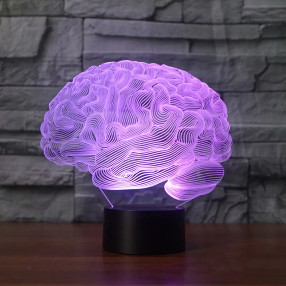 3D brain illusion acrylic LED desk lamp with remote control on a wooden table
