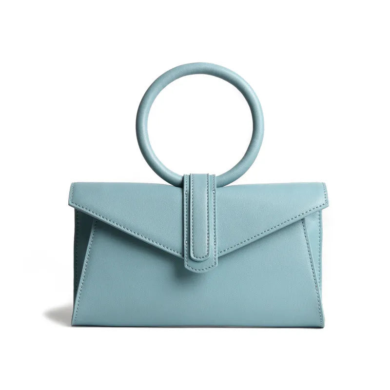 Women's one-shoulder diagonal small pocket envelope bag in cowhide with polyester lining, candy colour