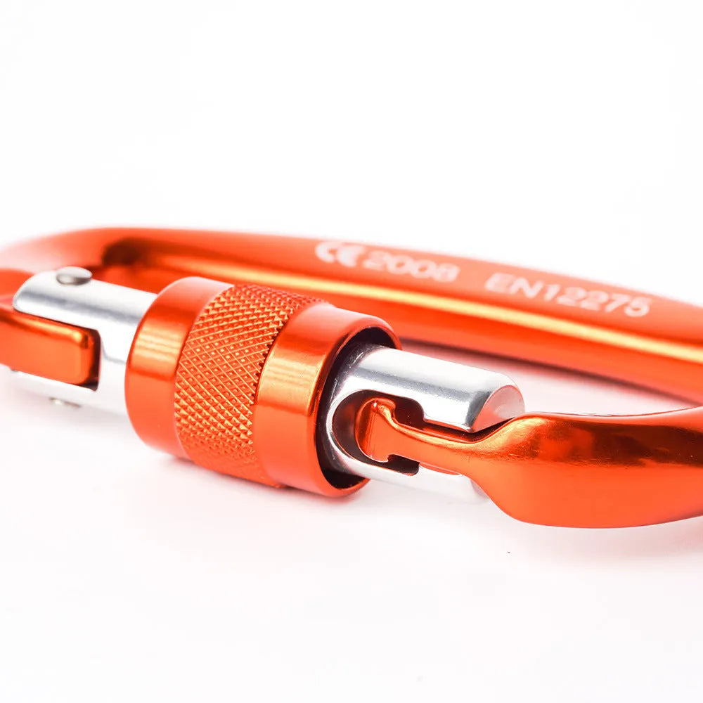 Lock climbing safety buckle D-shape screwgate carabiner 7075 aviation aluminium 25kN black red