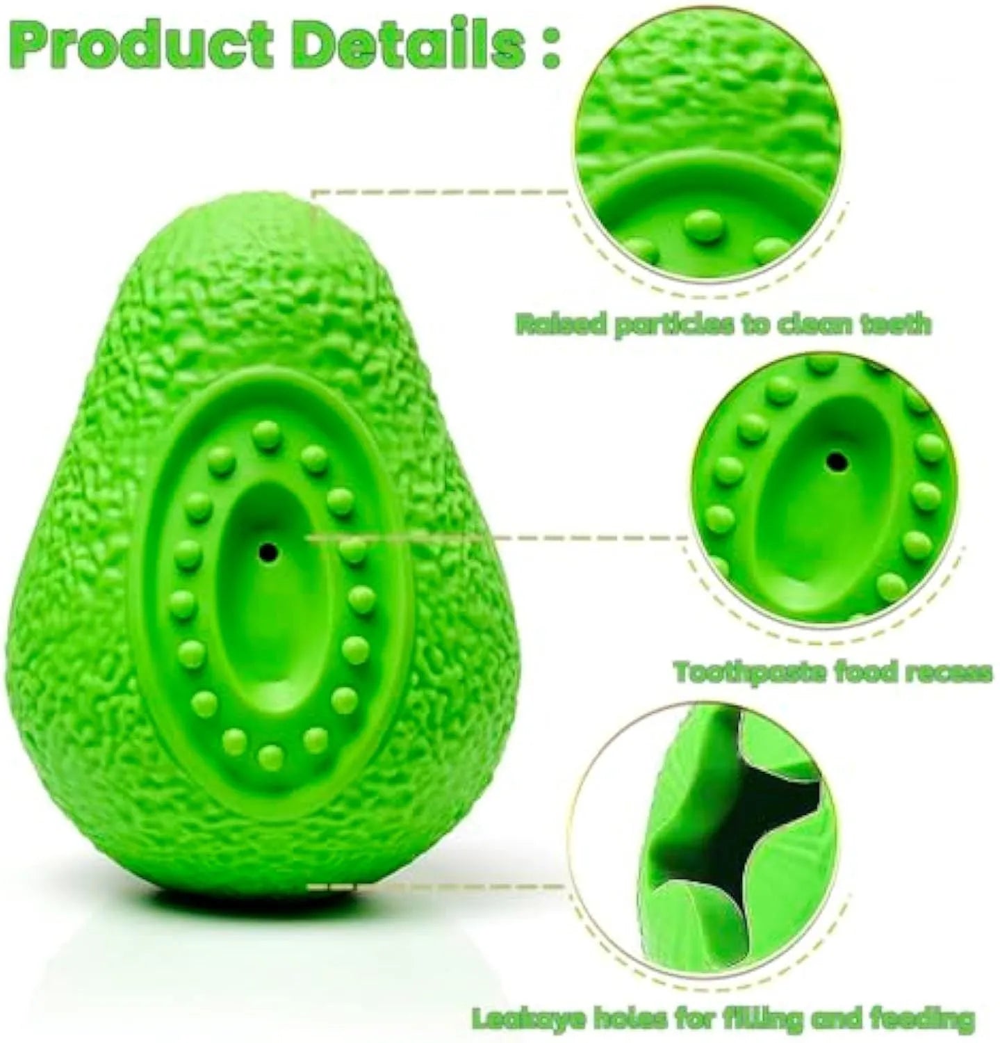 Green avocado-shaped heavy duty rubber dog chew toy for aggressive chewers on a white background.