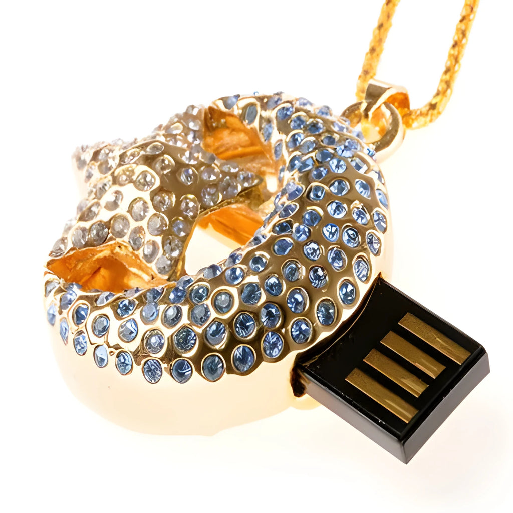 Silver Jewelry Xingyue metal USB flash drive on a keyring against a plain background.