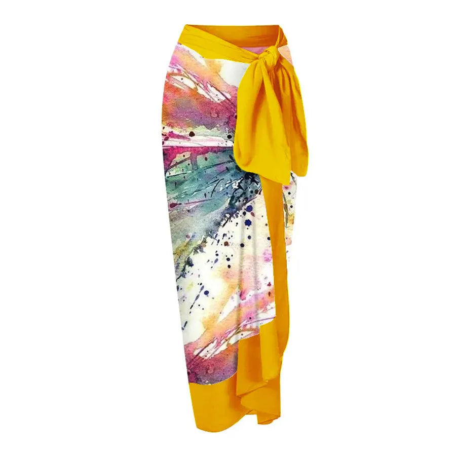 Yellow women's one-piece swimsuit with conservative torso coverage and bikini briefs on a mannequin.