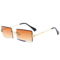 Fashion rimless cut edge square sunglasses with PC lens and plastic metal frame in gold grey colour option