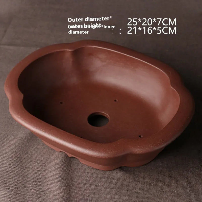 Handmade purple clay bonsai basin 25cm Chinese style ceramic flower pot for succulents