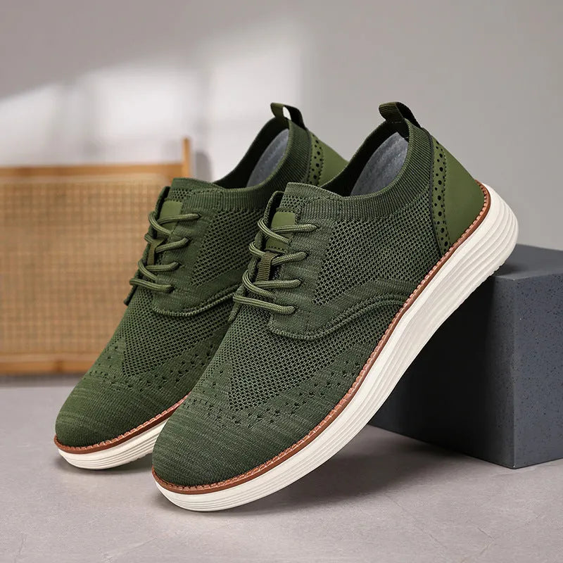 Men's outdoor casual hiking shoe in woven mesh with rubber sole, shown in one of six available colours.