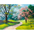 40x50cm landscape paint by numbers kit showing numbered linen canvas and set of acrylic paints