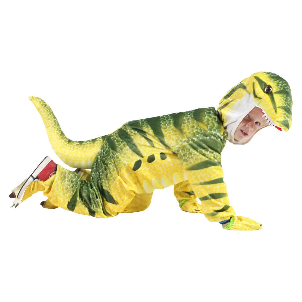 Children's Jurassic dinosaur Halloween costume in multiple colours including green and orange.