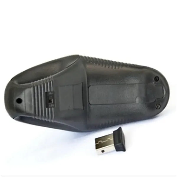 Black wireless trackball mouse with six buttons and ergonomic design