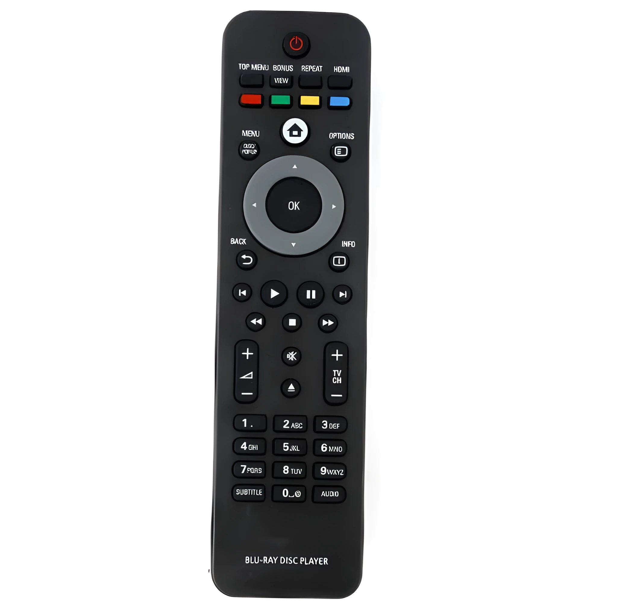 Universal remote control for PHILIPS Blu-ray disc player, black plastic, 18.5 x 4.7cm, compatible with BDP7500 models