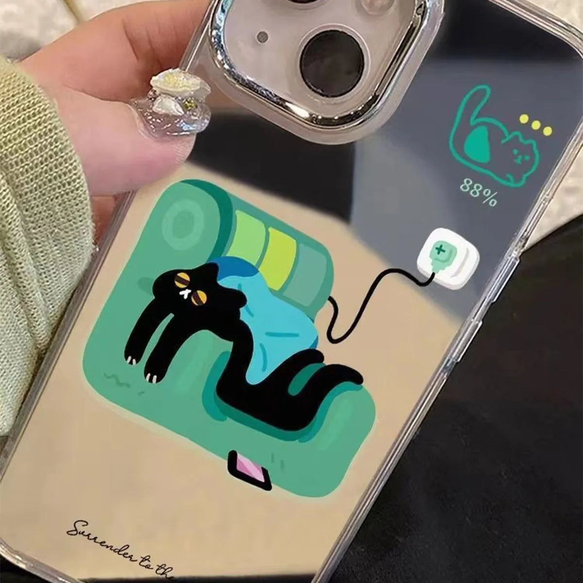 All-inclusive silicone phone case for iPhone 16 series with drop resistance and cartoon sofa cat design