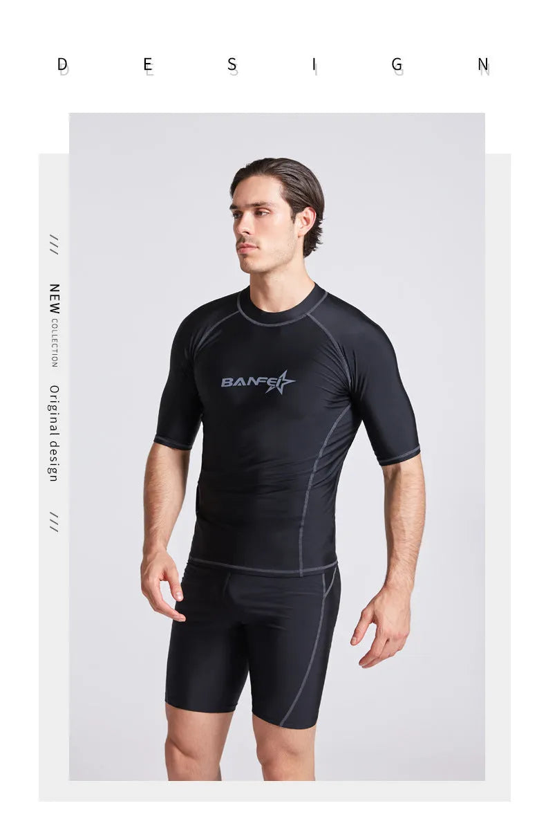 Men's quick-drying half sleeve nylon wetsuit set for swimming and surfing in blue