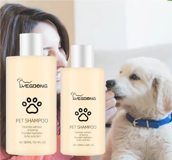 Bottle of mild pet shampoo for cats and dogs that leaves hair soft and unknotted