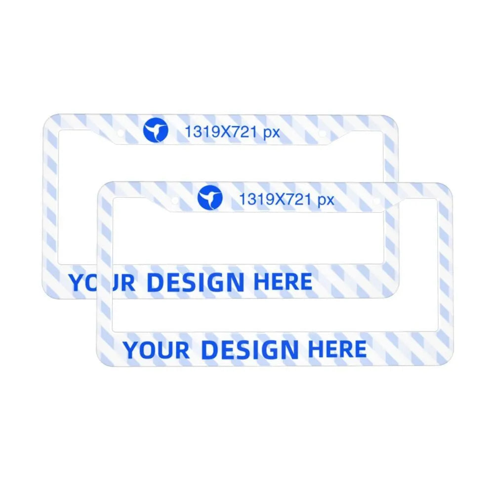 Pair of aluminium round hole license plate holders with custom print design, corrosion resistant, for front and rear car plates