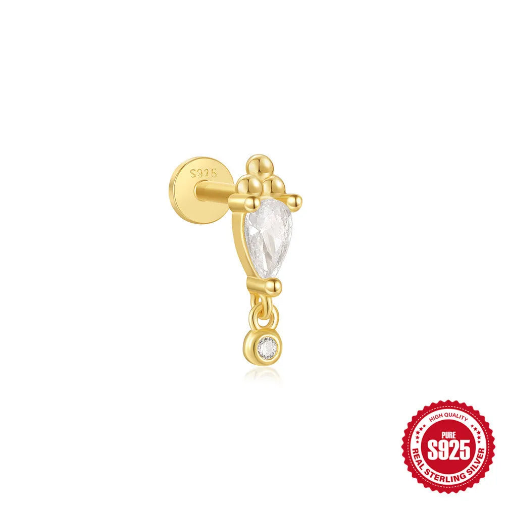 Sterling silver tassel ear studs with gold electroplating and XINGX inlaid detailing