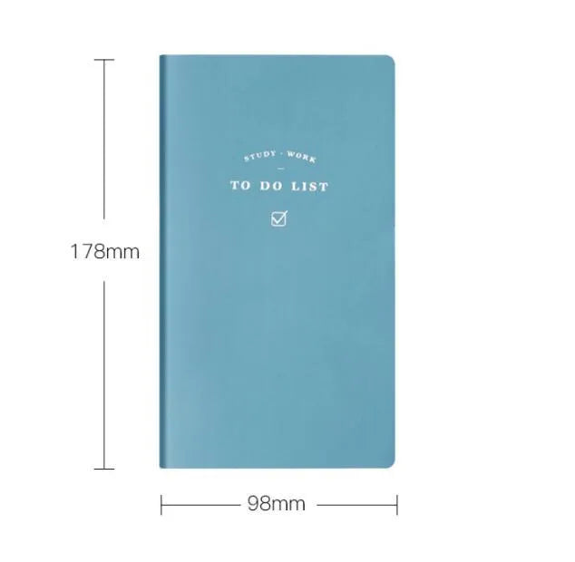Simple style portable notebook with PU cover in blue, green, pink, or yellow, showing 96 inner pages.