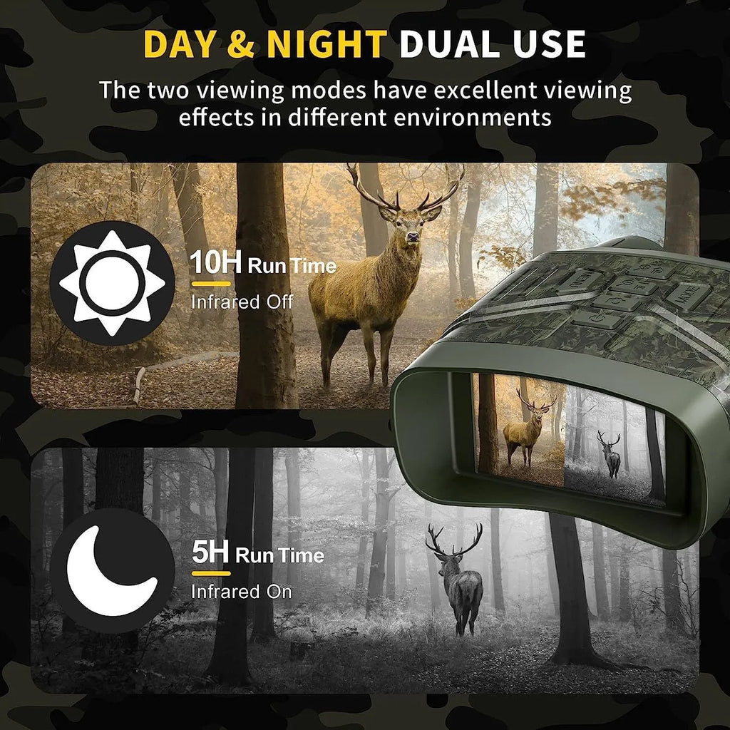 Black 4K night vision instrument with 3-inch screen showing night vision display