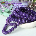 Natural transparent charoite crystal bracelet with platinum setting, shown in different bead sizes.