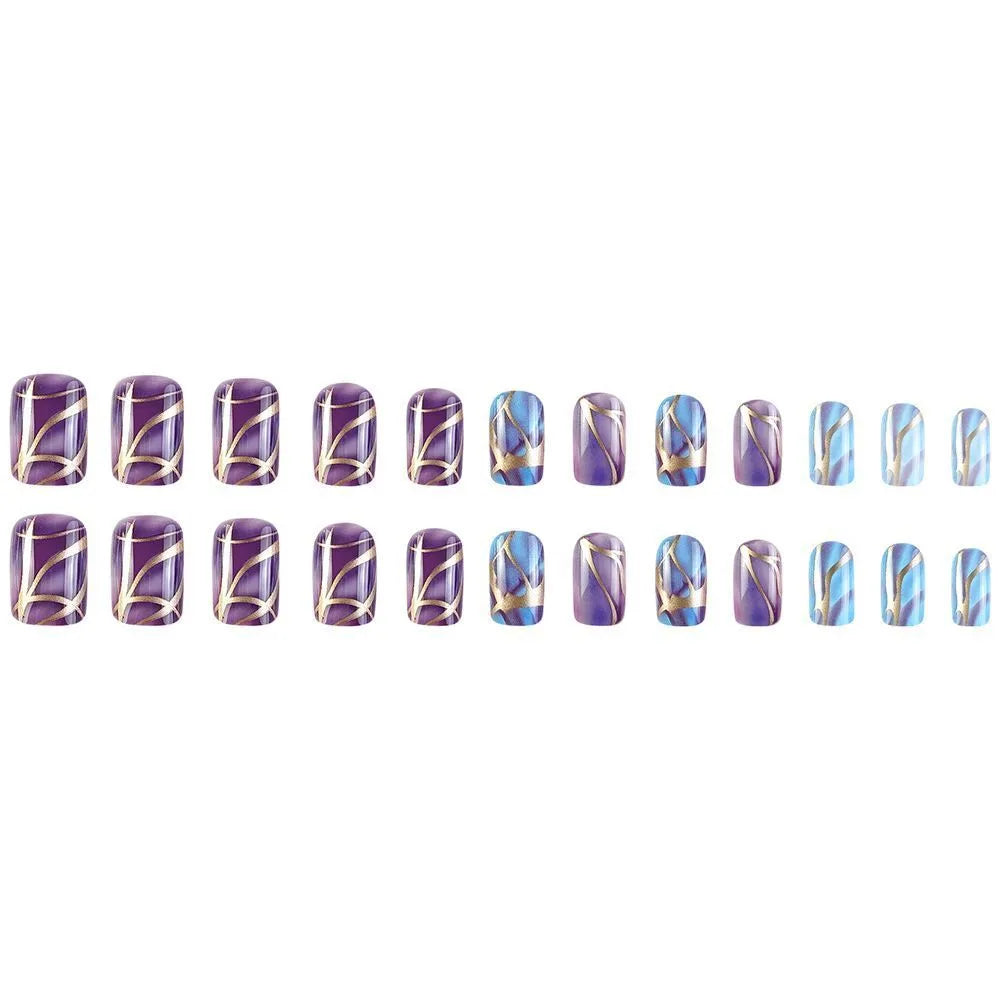Purple striped nail stickers in medium length European and American style for nail art decoration.
