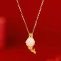 Copper women's necklace with lucky koi pendant on red rope hand strap