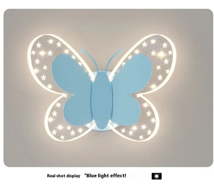 Butterfly-shaped acrylic children bedroom wall lamp in white and pink, 240x170x105mm