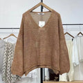 Loose spring summer polyester mesh top with princess sleeves in apricot white colour