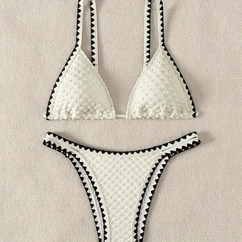 Women's split bikini swimsuit in white or blue colour with European and American sizing