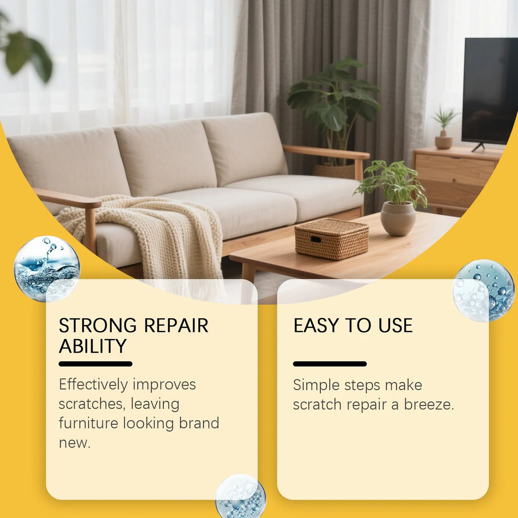Wooden furniture scratch care kit with 100ml bottle and 20x20cm microfiber towel for surface maintenance