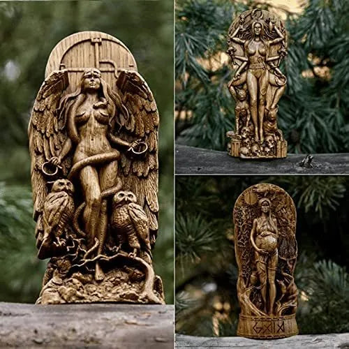 A detailed resin statue of a Greek goddess, 22cm tall, for altar or garden display.