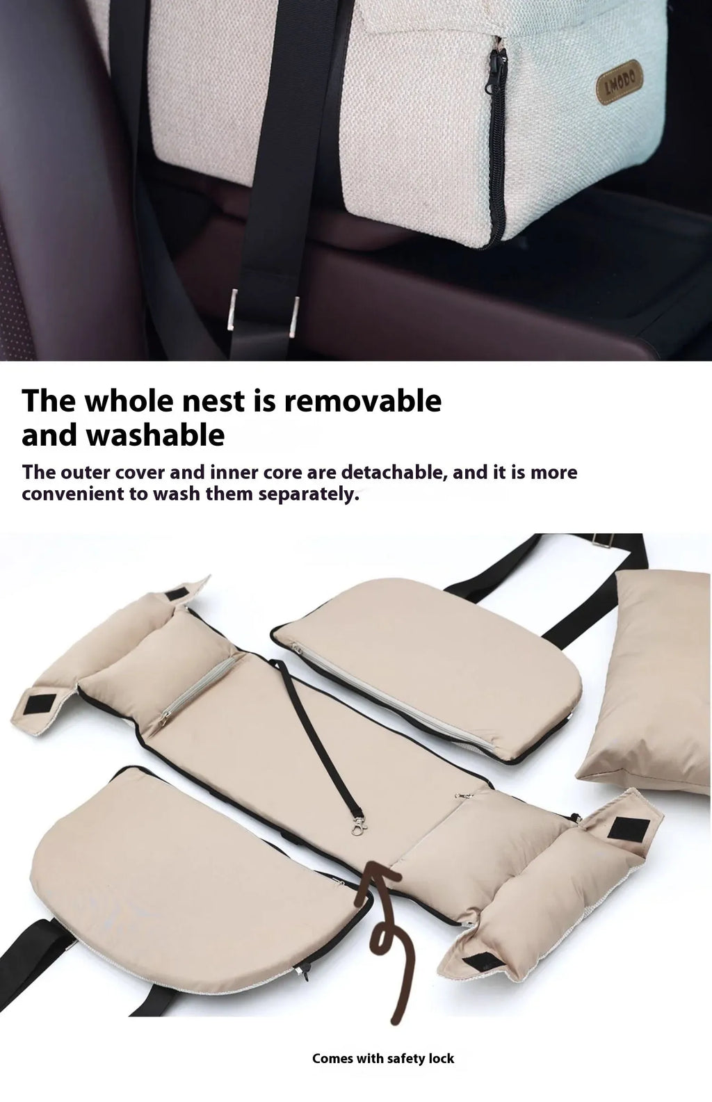 Beige white polyester pet car nest and diaper bag dual-use carrier measuring 23×20×40 cm