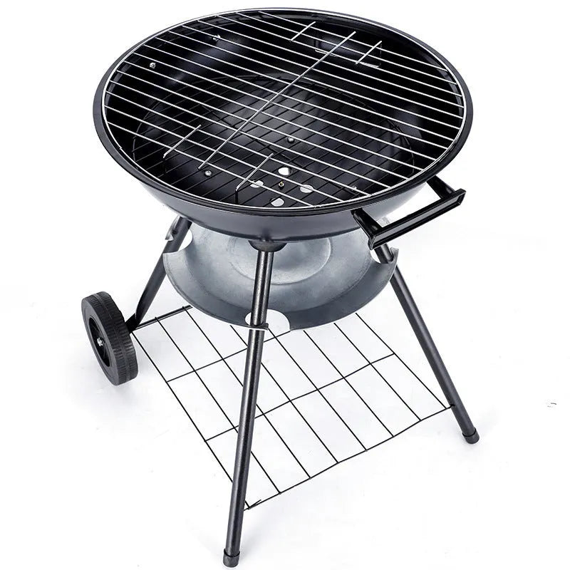 Portable iron barbecue oven with a 14-inch apple stove grill.