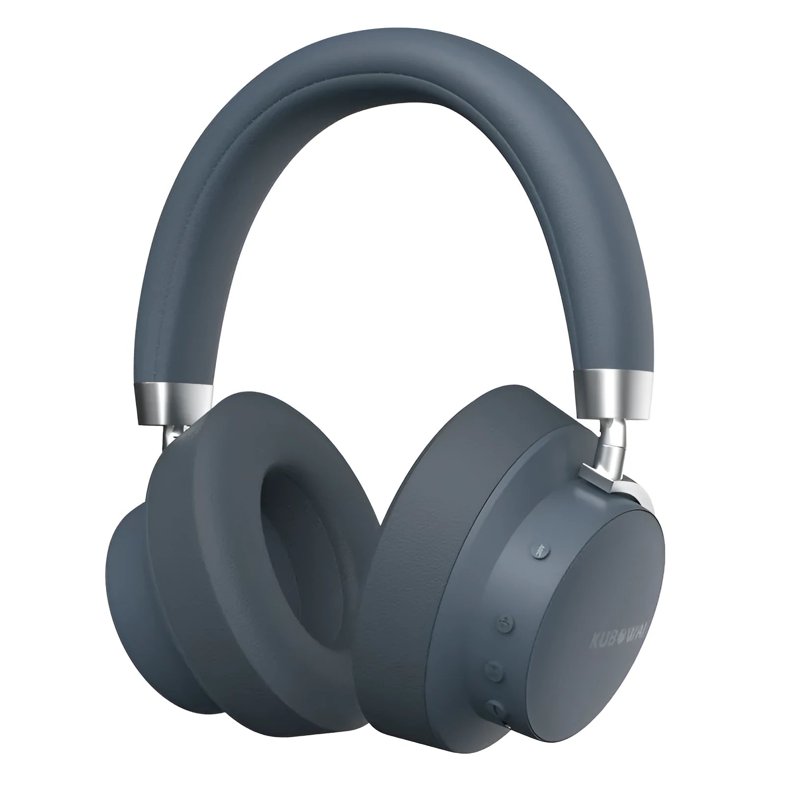 Grey sports wireless Bluetooth headset with head-mounted design and bilateral ear configuration
