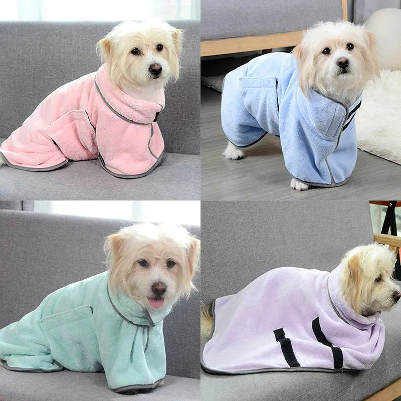 Blue microfiber pet absorbent towel dog bathrobe for small dogs full-body coverage