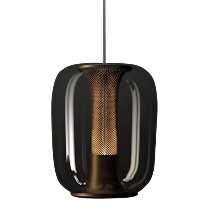 Nordic minimalist ceiling chandelier in transparent, cognac, or smoky grey, 16cm diameter.