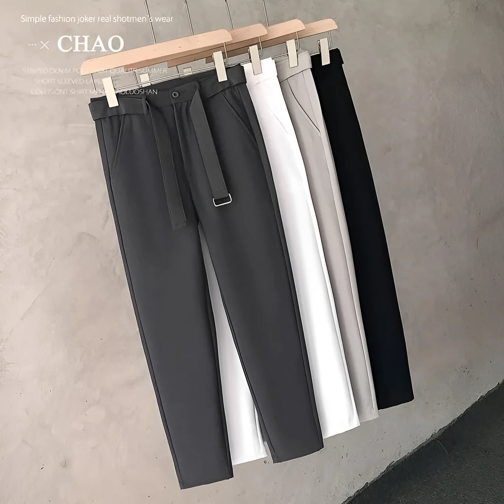 Boys slim straight wool blend trousers in neutral colours with tapered leg design