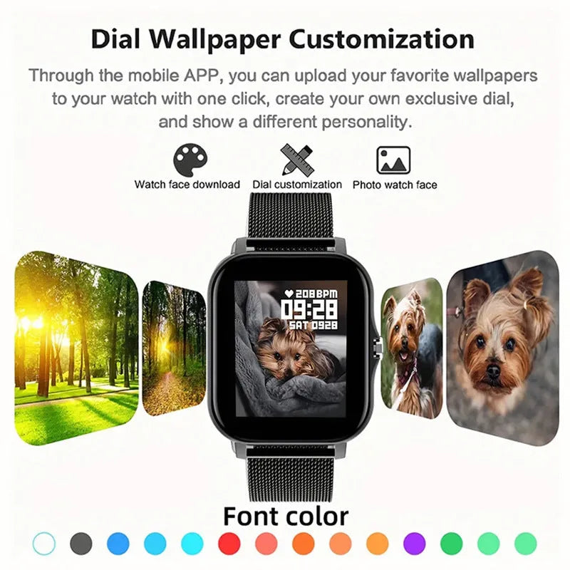 Smart watch with 1.44-inch touch screen on a silicone strap, showing call and health tracking interface.