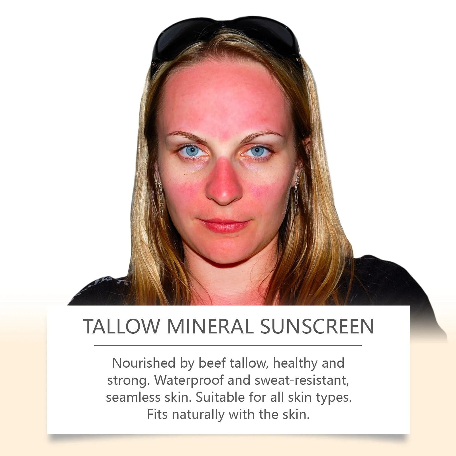 Cow fat moisturising sunscreen tube with 60g net content showing cream formulation