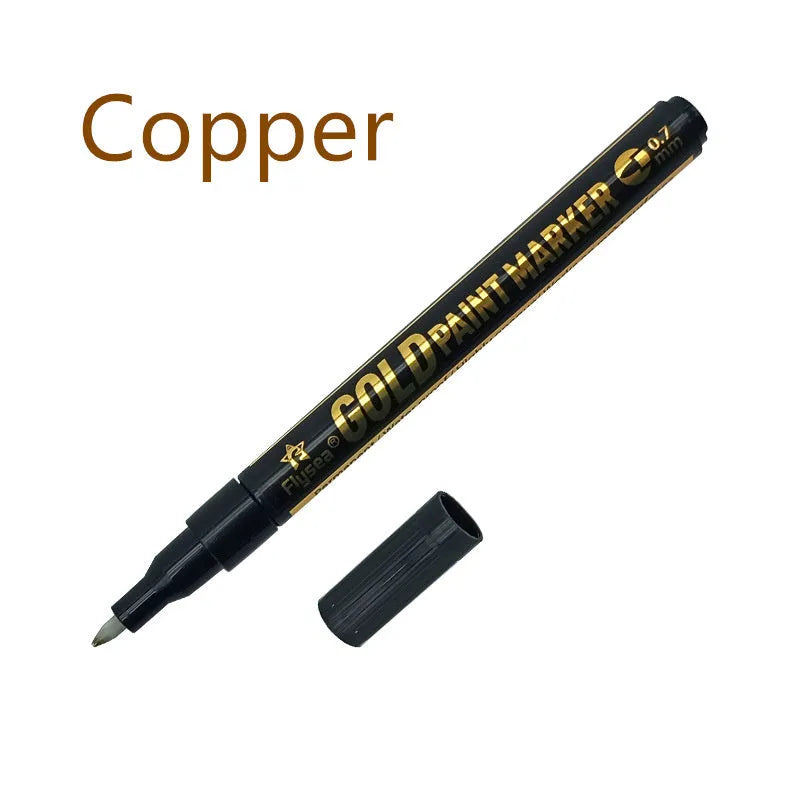 Flysea reflective chrome pen with metal tip for writing on glass, ceramic, and plastic surfaces.