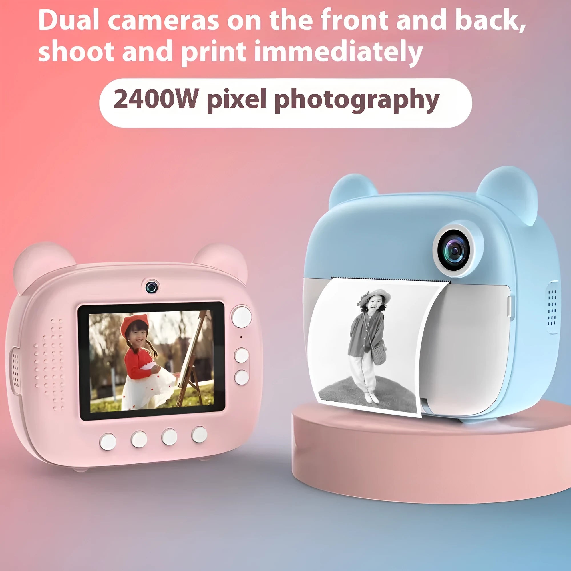 Children's handheld SLR toy camera with double lens measuring 9x5x7cm