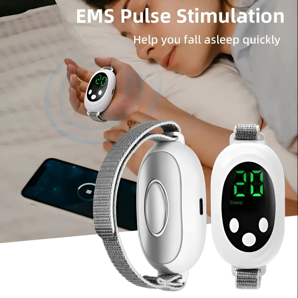 White intelligent sleep aid device with handheld remote control and charging cable