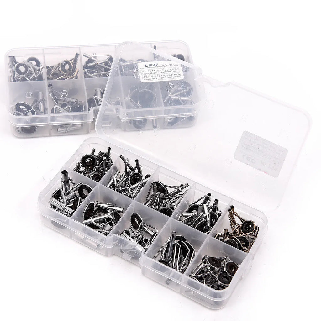 Boxed sea fishing rod guide ring set 80pcs alloy slightly guide rings in grid storage case