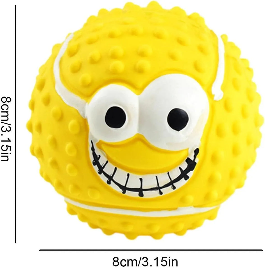 Green latex dog ball with smile face design and squeaker for pet play